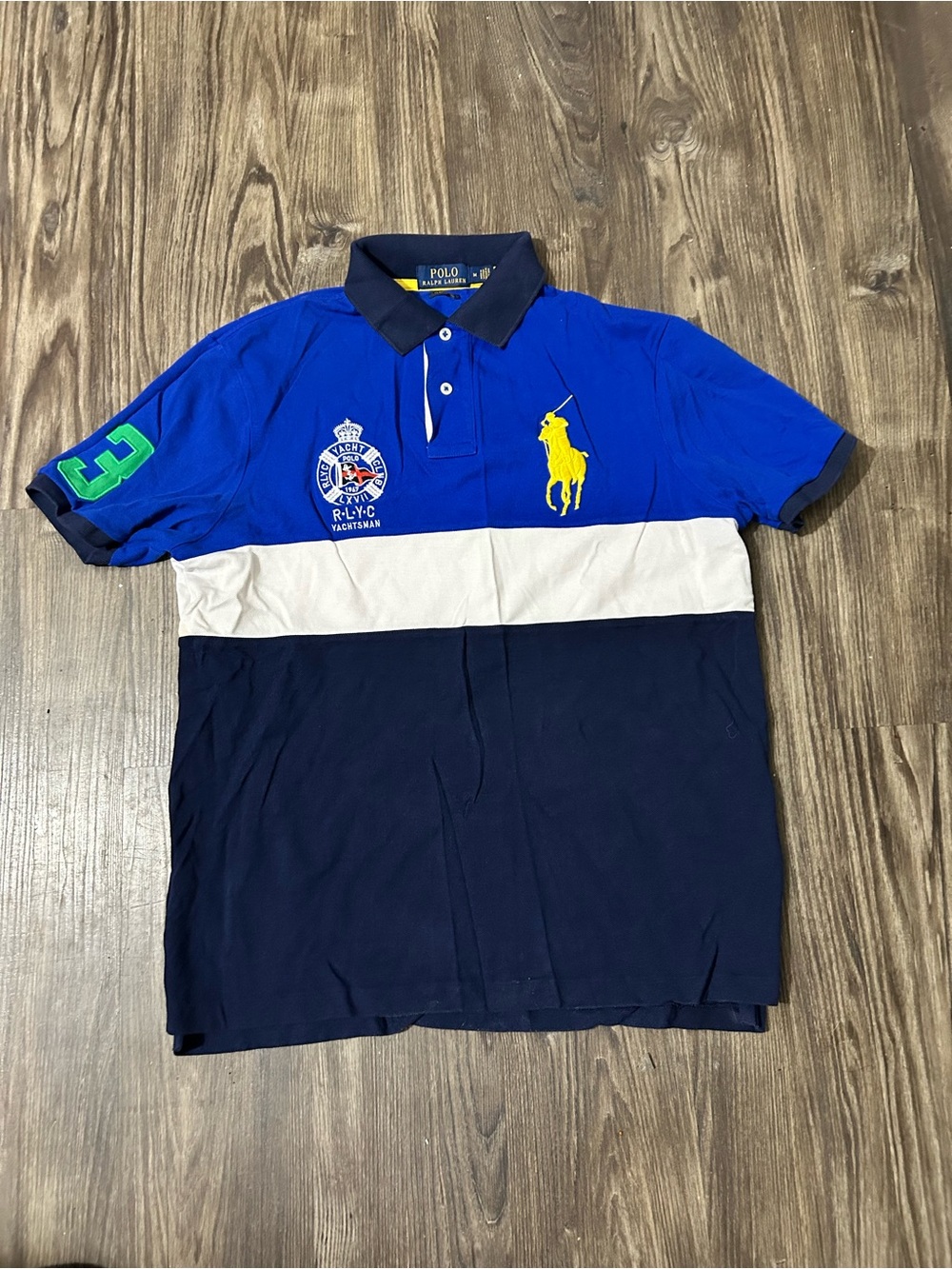 Polo by Ralph Lauren Royal Blue, Navy & White Colorblock Polo with Yellow Pony